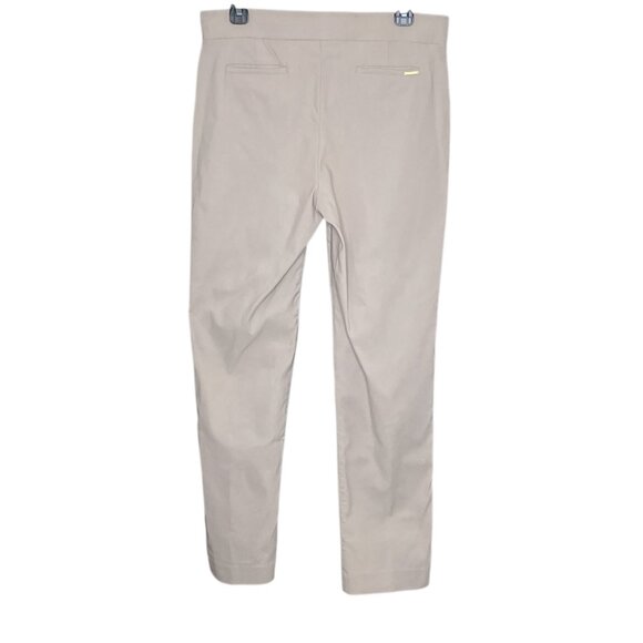 Anne Klein 8 Beige Front Seamed Gold Button Waist Detail Pull-On Khaki Pants - Picture 3 of 5